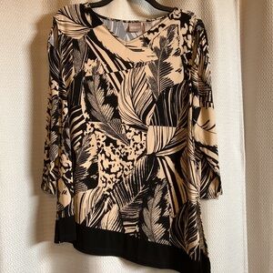 Chico’s top black & tan with shoulder cut outs.  Asymmetrical hem. Size 3 - (16)